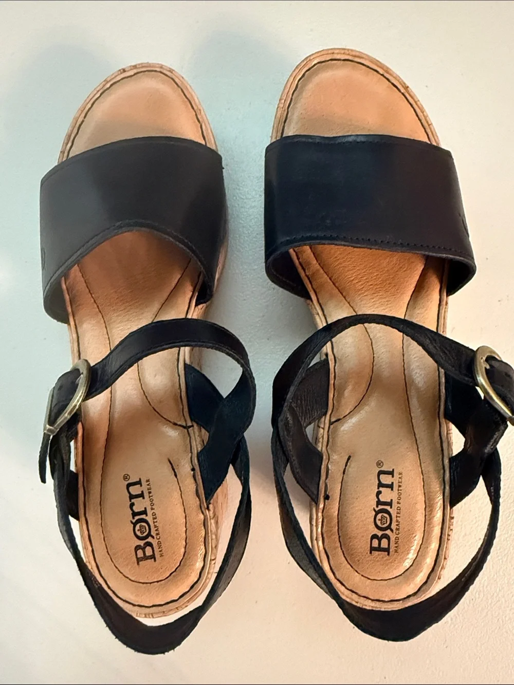 Born Black Leather Slingback Wedge cork platform Sandals size 9